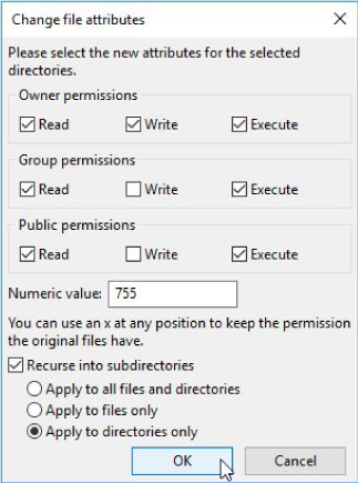 Change file attributes wordpress error 500